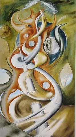 Gemälde "Symphonie des Lebens", Acryl-Öl, 149x81 cm