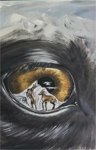 Gemälde "Gemsen", Acryl-Öl, 108x75 cm
