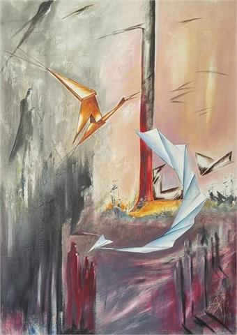 Gemälde "Das Geheimnis der Origami", Öl, 147x105 cm