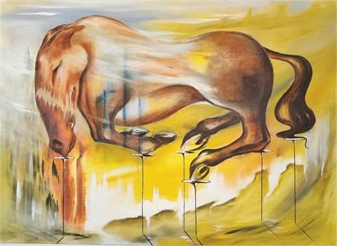 Gemälde "Müdes Pferd", Öl, 106x146 cm