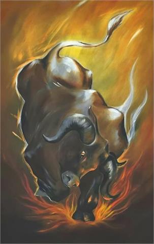 Gemälde "Stier", Acryl-Öl, 181x121 cm