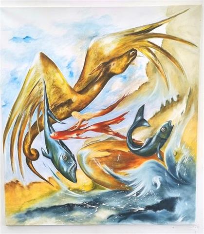 Gemälde "Drachengeburt", Öl, 127x113 cm