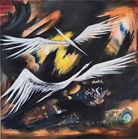 Gemälde "Nachtvögel", Acryl, 120x120 cm