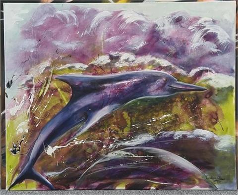 Gemälde "Delphin", Acryl-Öl, 40x60 cm